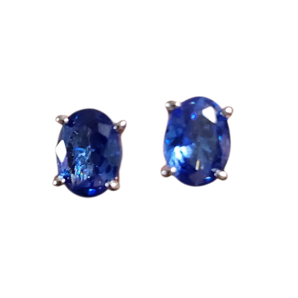 Sterling Silver 2 CT Genuine Tanzanite Oval Stud Earrings